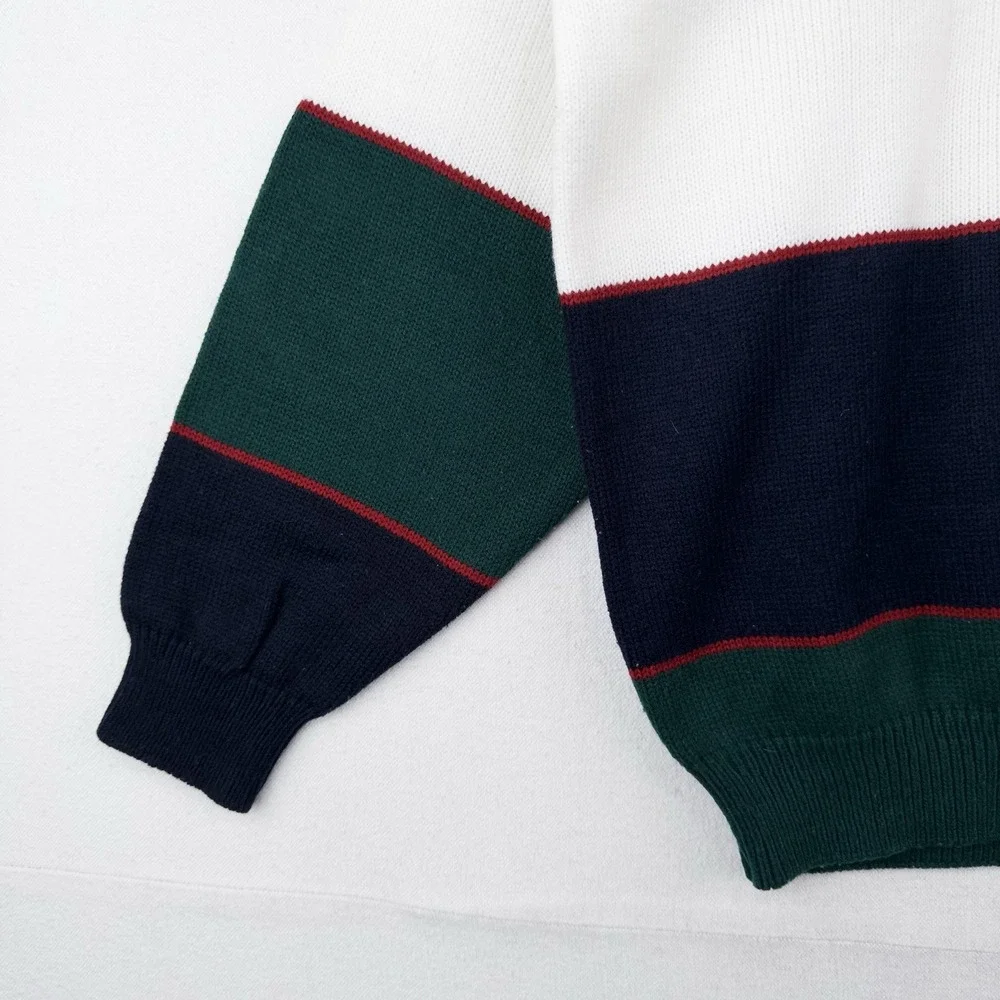 90's Vtg Embroidered Classic Yacht Club Racing Sweater Acrylic Color Block